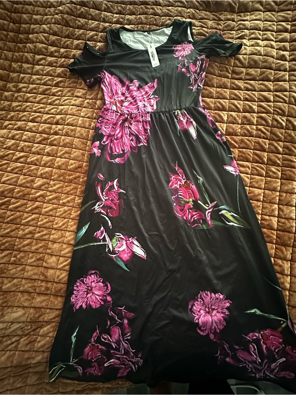 Styleword Black Maxi Dress with Pink Floral Print